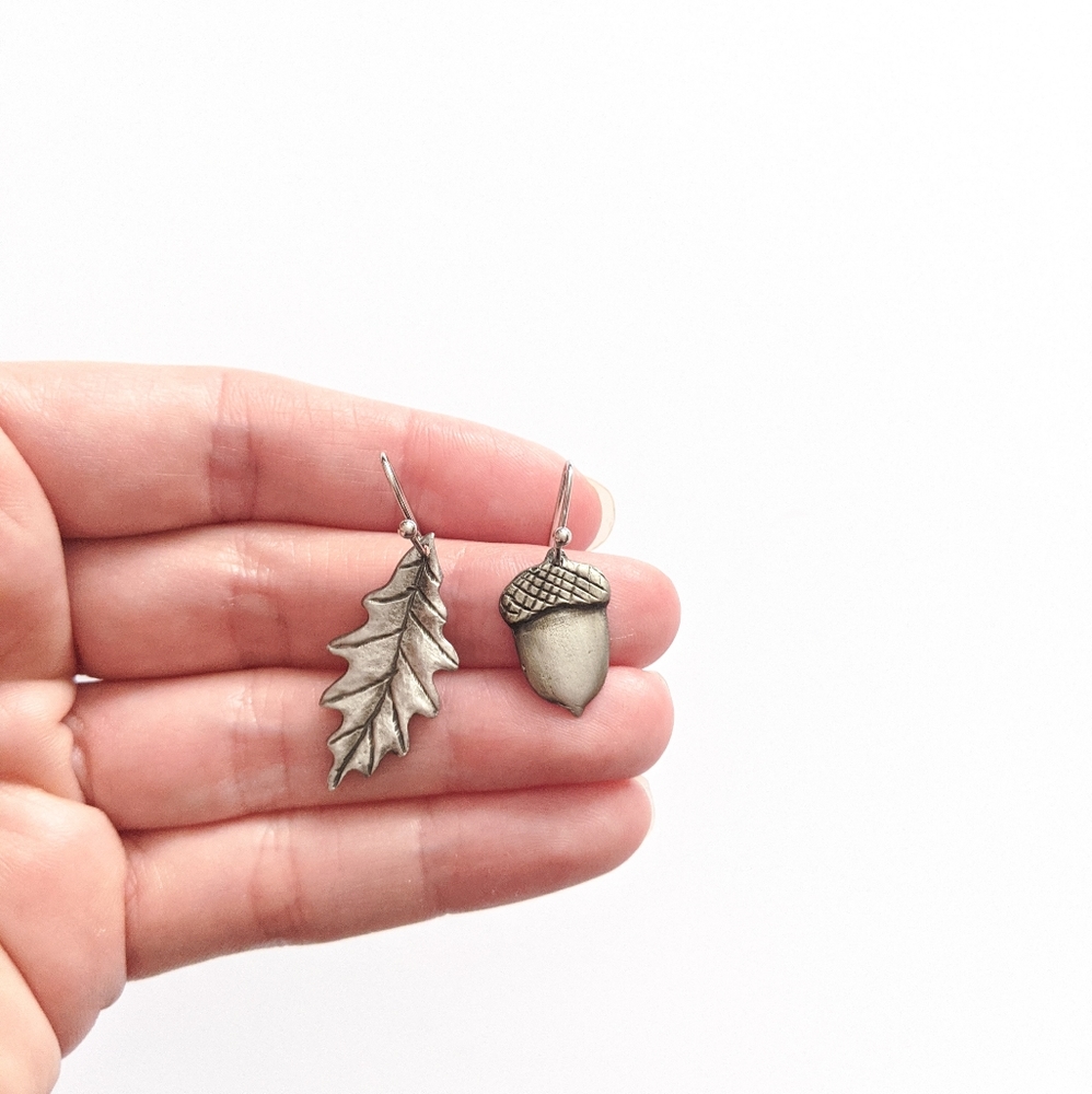 Mismatched Leaf & Acorn Earrings
